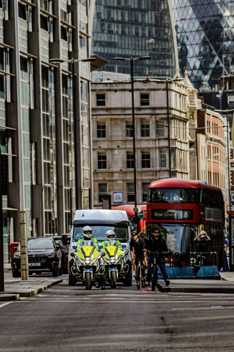 A London street with a red double-decker bus
